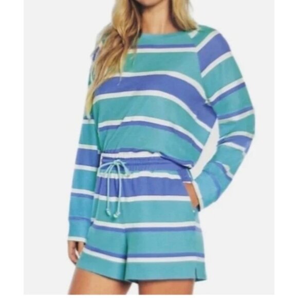 Wildfox $160 Lounge Set Striped Womens Large Sweatshirt & Shorts NWT - Picture 1 of 7